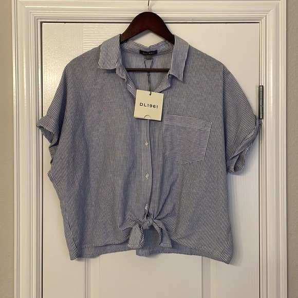 NWT DL1961, Chrystie Top, blue stripe, L - Picture 10 of 13